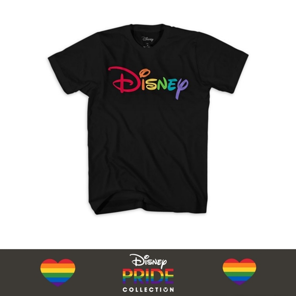 NEW Disney Rainbow Spellout Logo Child's Unisex Black Short Sleeve T-Shirt 6-7 - Picture 1 of 7
